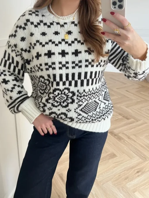 Mads Nørgaard Crash Lefur Sweater White/Black Coffee