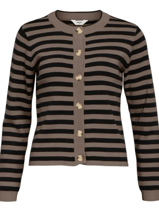 Object Ester LS Knit Cardigan Morel/Black NOS25