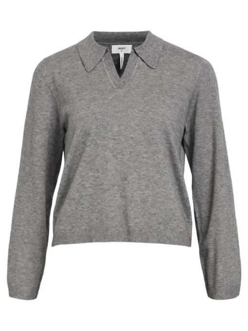 Object Thess LS V-Neck Strik Medium Grey Melange