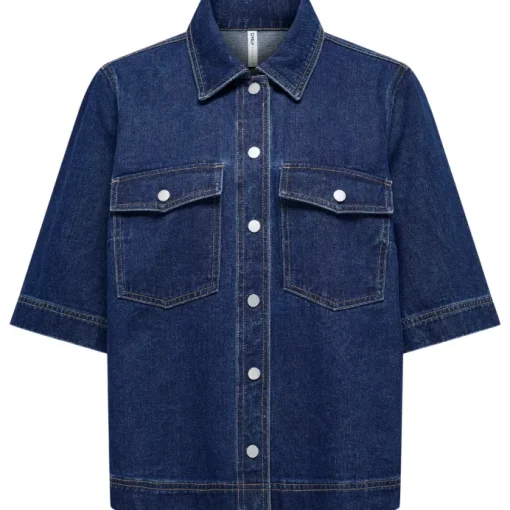 Only Belle SS Denim Skjorte Dark Blue Denim NOS25