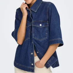 Only Belle SS Denim Skjorte Dark Blue Denim NOS25