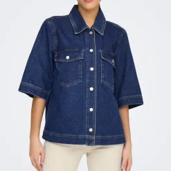 Only Belle SS Denim Skjorte Dark Blue Denim NOS25