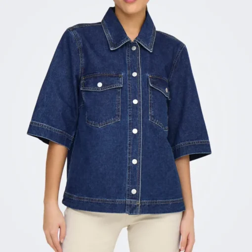 Only Belle SS Denim Skjorte Dark Blue Denim NOS25