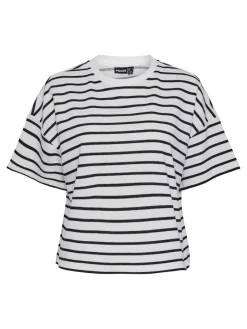 Pieces Chilli Summer 2/4 Sweat Stripe T-shirt Cloud Dancer/Black NOS25
