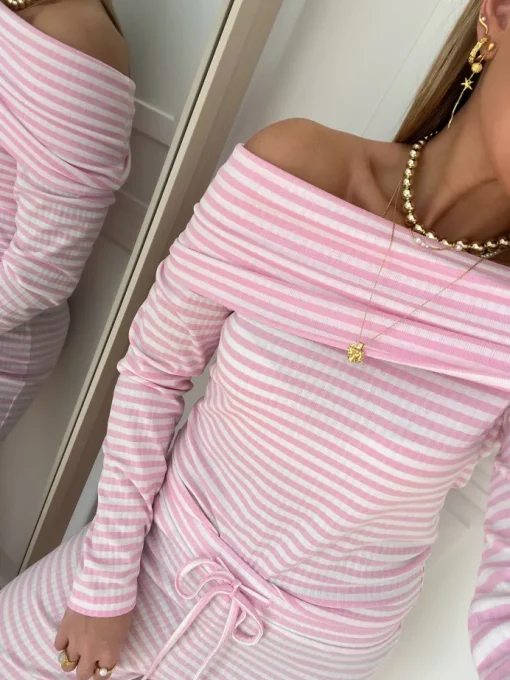 Pieces Laya LS Off shoulder Top Bright White/Pirouette