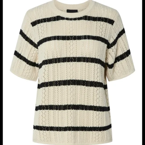 Pieces Nuka SS O-Neck Strik Birch Stripes/Black NOS25