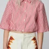 Stella Nova Cropped Stripe Cotton Skjorte Red Stripes