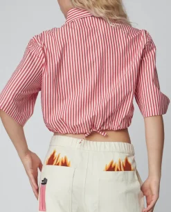 Stella Nova Cropped Stripe Cotton Skjorte Red Stripes